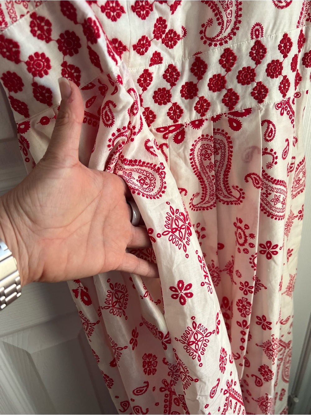 Talbots White and Red Paisley Embroidered Fit and Flare Dress - Picture 5 of 8